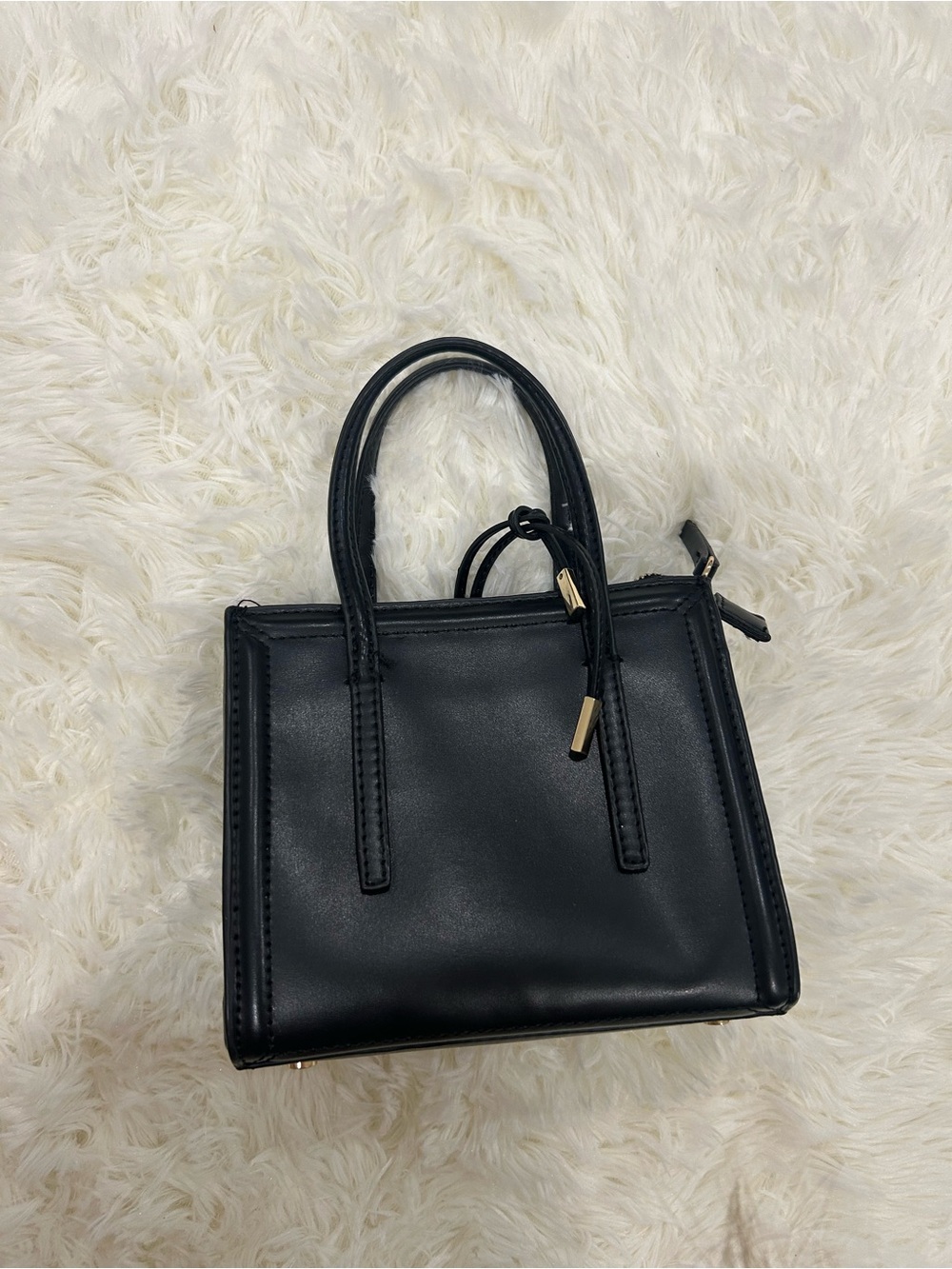 Classic Black Leatherette Top-Handle Bag